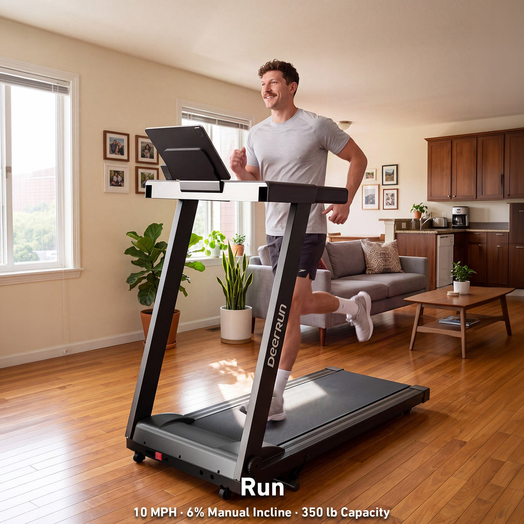 DeerRun All-New 2026 A1 Pro Move+ Smart Foldable Treadmill with 6% Incline & NFC | 350 lbs, 10 mph, Black