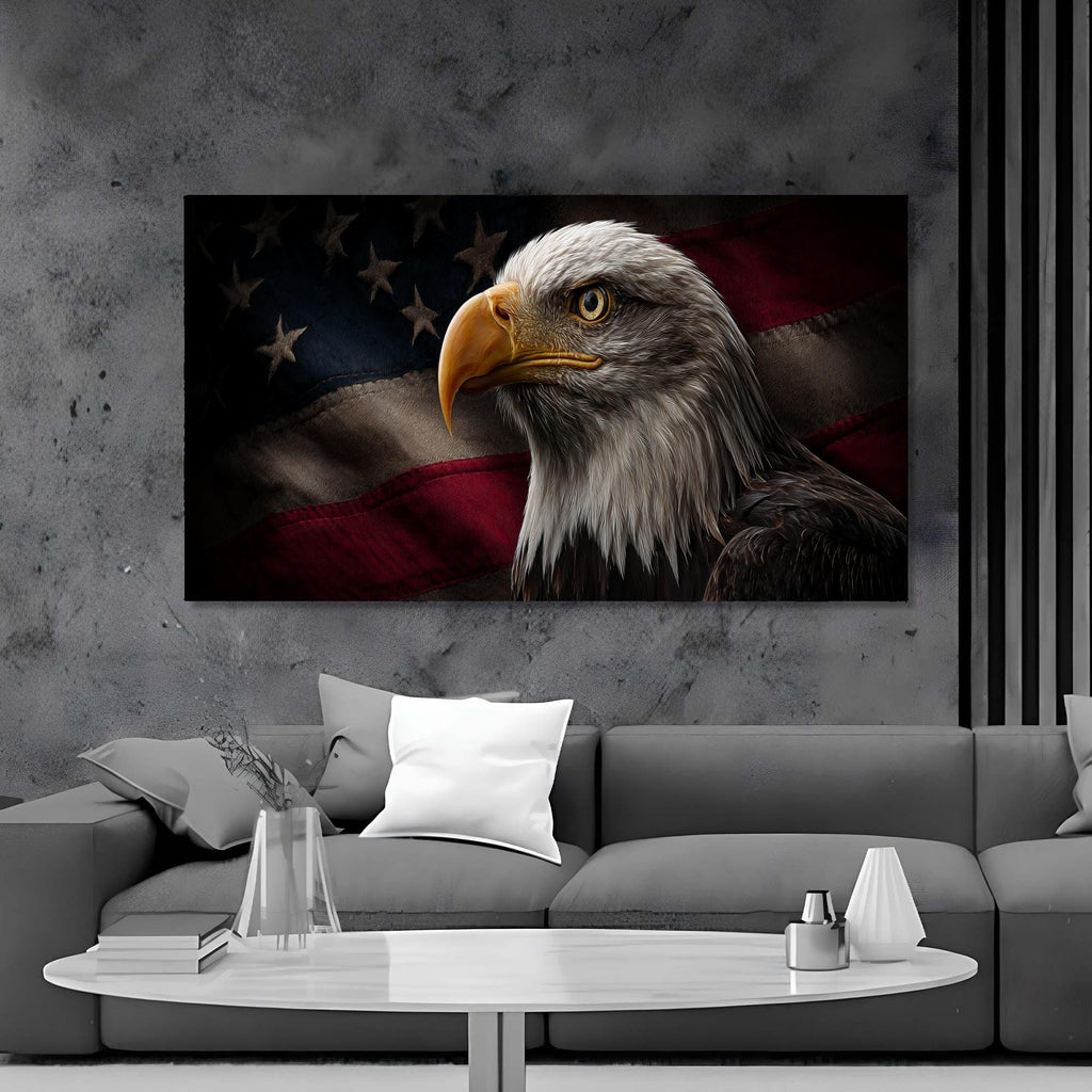 Bald Eagle Tempered Glass Art | American Flag Patriotic Decor