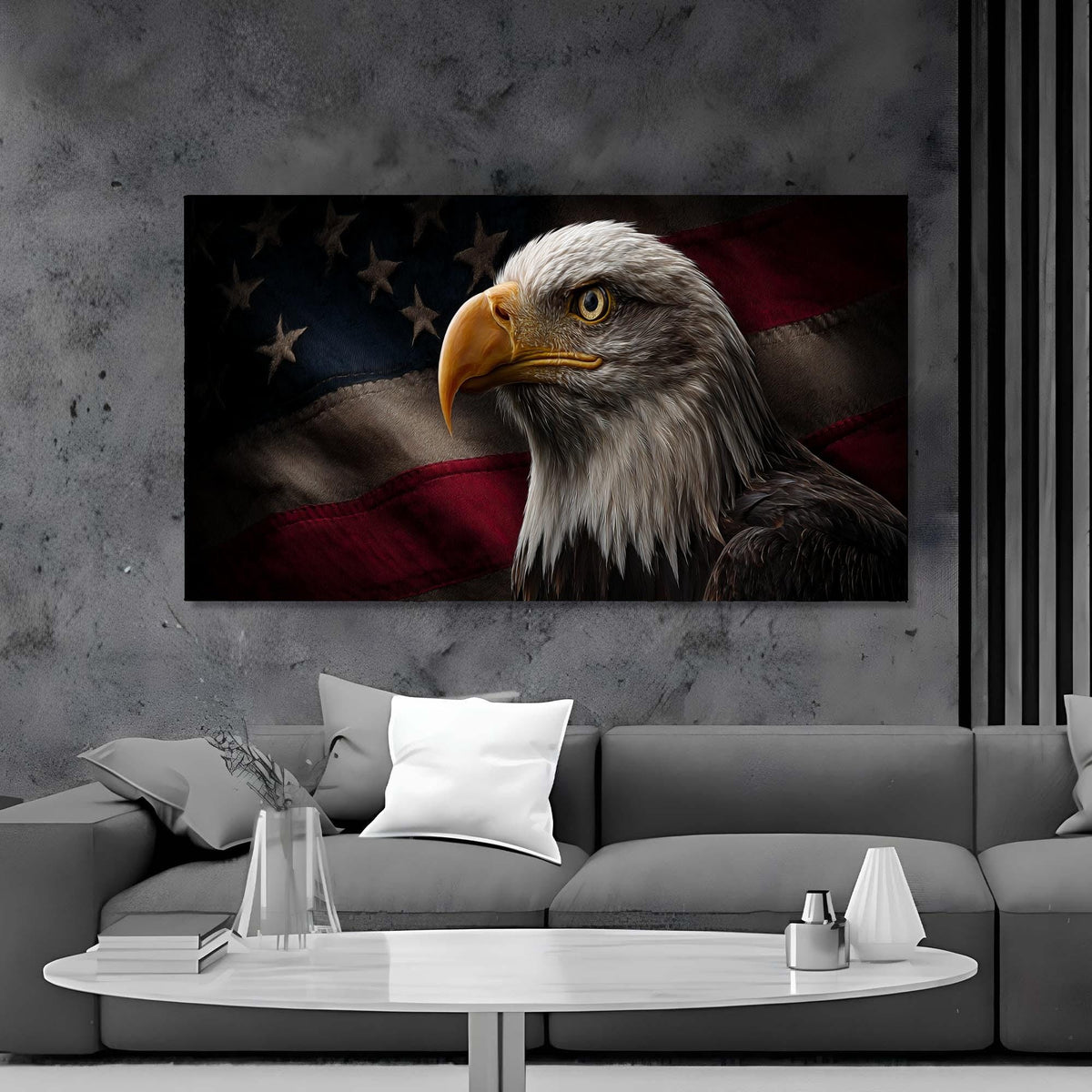 Bald Eagle Tempered Glass Art | American Flag Patriotic Decor