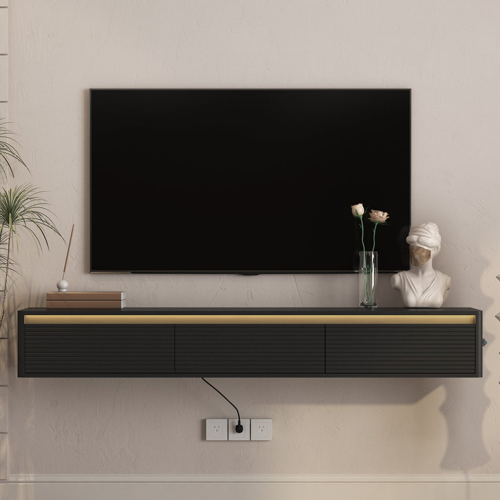 Floating TV Stand with LED Lights & Power Outlet