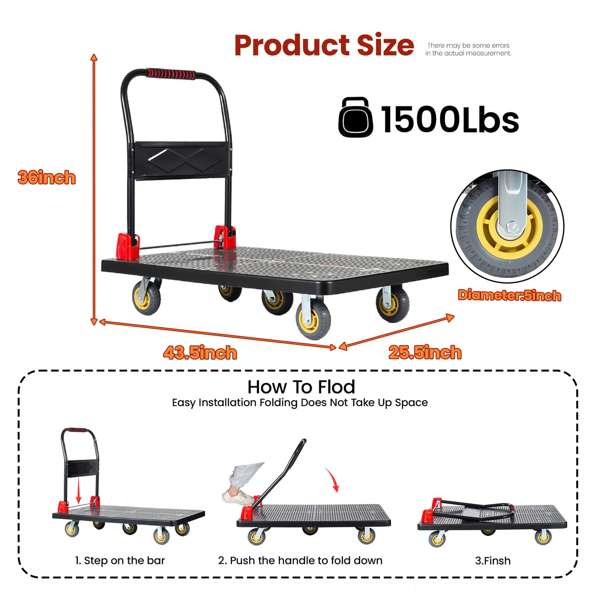 25.5"x43.5" Platform Truck, Foldable Handcart