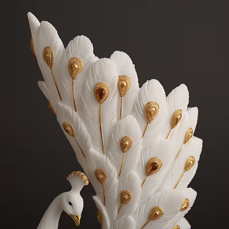 6.7-Inch Elegant White Peacock Hand-Painted Resin Decorative Vase