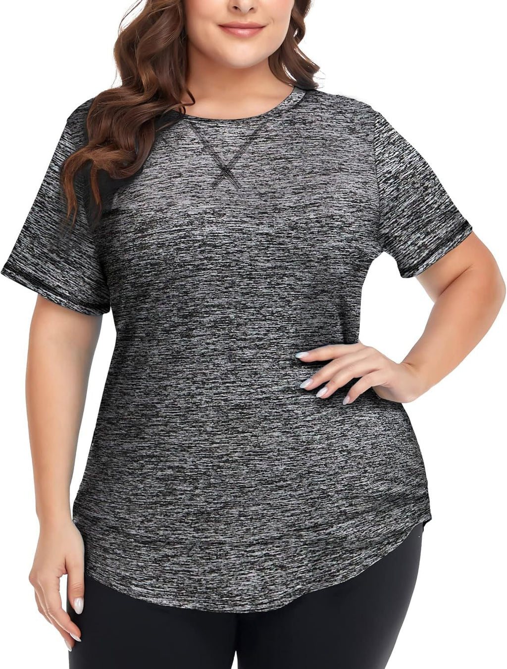 2026 Plus Size Women's Summer Sports Short Sleeve Breathable T Shirt Yoga & Fitness Quick Dry Cationic Top