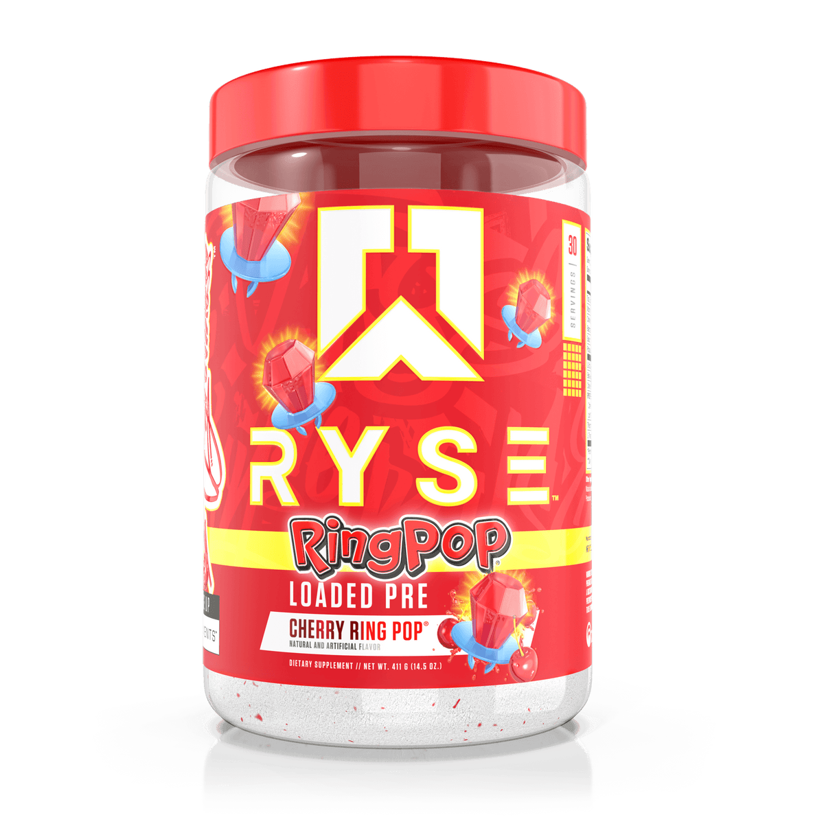 RYSE Loaded Pre Pre-Workout, Ring Pop Cherry, 30 Servings