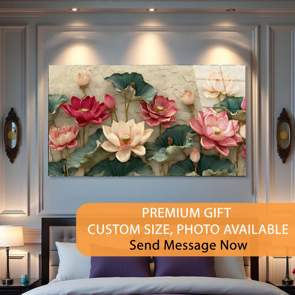 Lotus Flower Tempered Glass Wall Art | Elegant Botanical Decor