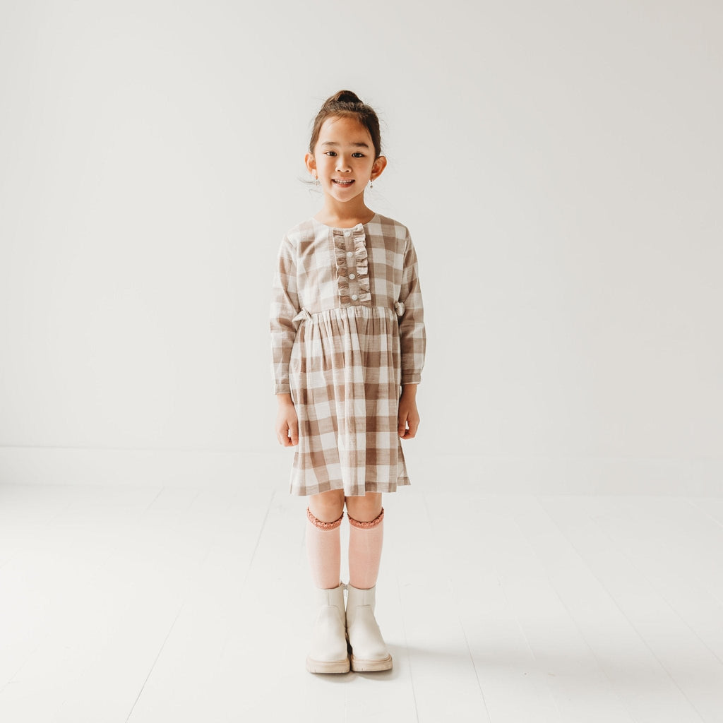 Gingham Mouse Play Dress | Grey Brushed Cotton Gingham
