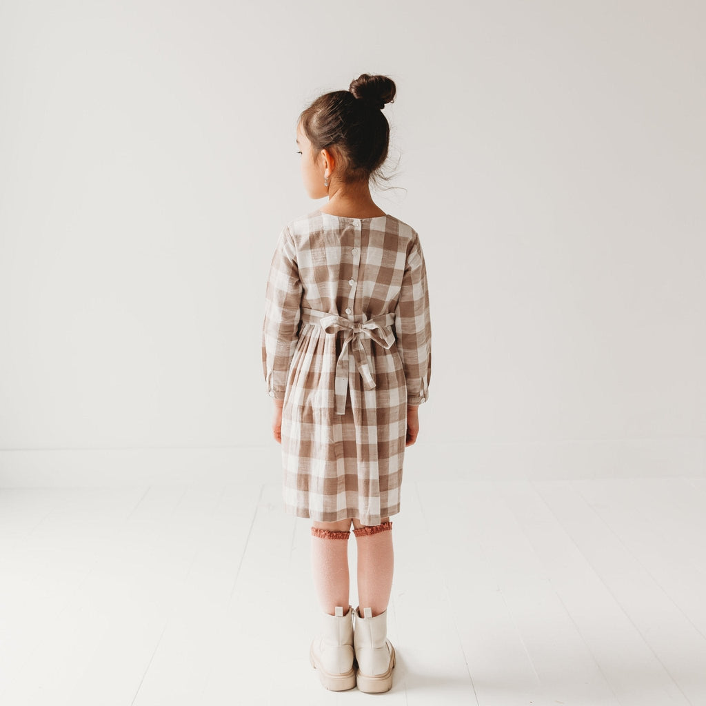 Gingham Mouse Play Dress | Grey Brushed Cotton Gingham
