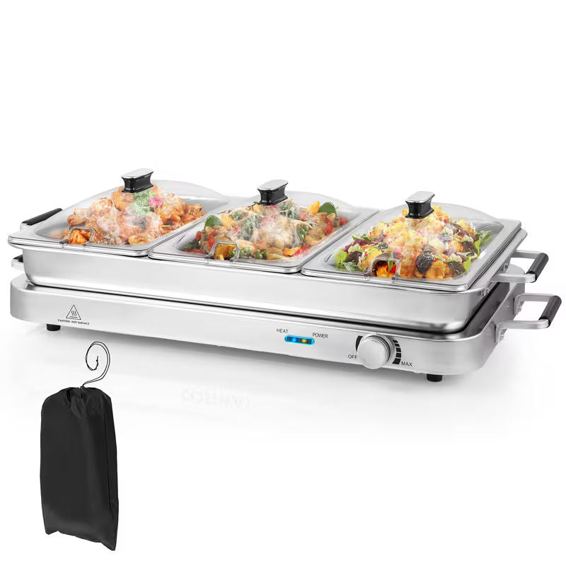 8-Quart Stainless Steel 3-Tray Electric Buffet Server and Warming Tray