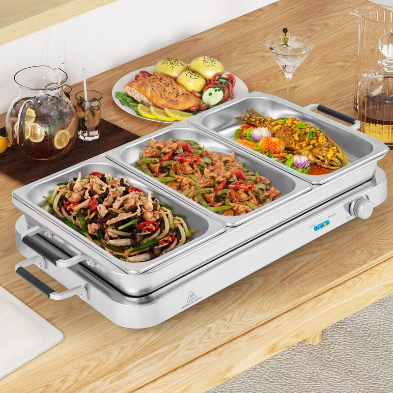 8-Quart Stainless Steel 3-Tray Electric Buffet Server and Warming Tray