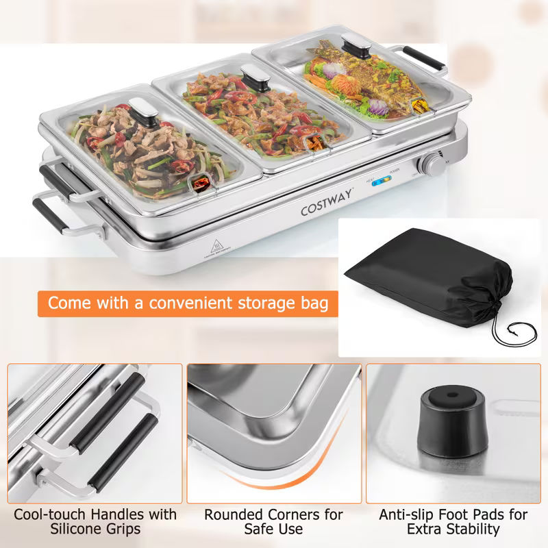 8-Quart Stainless Steel 3-Tray Electric Buffet Server and Warming Tray