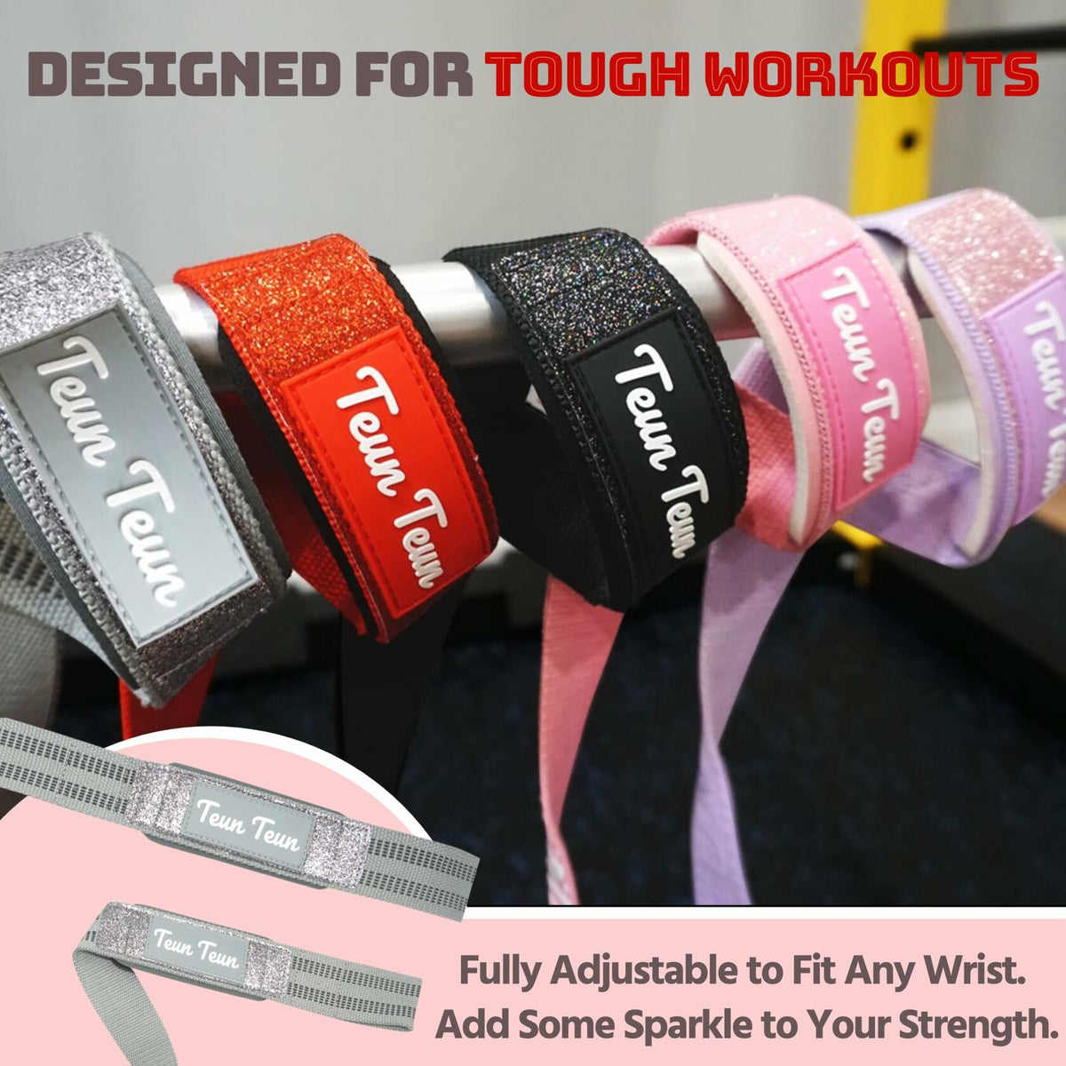 Teun Teun Weight Lifting Wrist Straps 24-Inch Cotton Neoprene Grey One Size