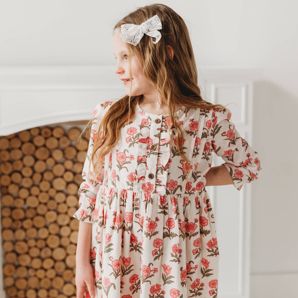Pink Block Print Flower Enchanting Cotton Dress